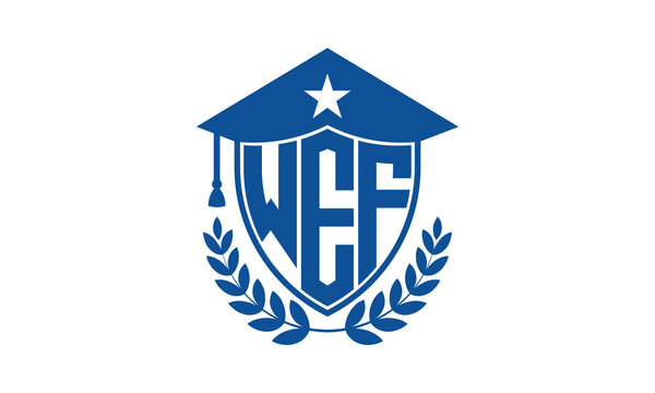 WEF three letter iconic academic logo design vector template. monogram, abstract, school, college, university, graduation cap symbol logo, shield, model, institute, educational, coaching canter, tech