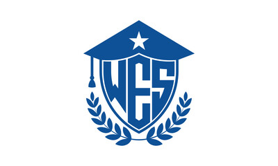 WES three letter iconic academic logo design vector template. monogram, abstract, school, college, university, graduation cap symbol logo, shield, model, institute, educational, coaching canter, tech