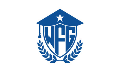 WFG three letter iconic academic logo design vector template. monogram, abstract, school, college, university, graduation cap symbol logo, shield, model, institute, educational, coaching canter, tech