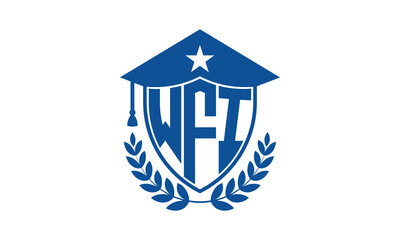 WFI three letter iconic academic logo design vector template. monogram, abstract, school, college, university, graduation cap symbol logo, shield, model, institute, educational, coaching canter, tech