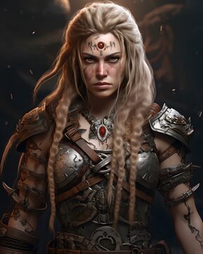 3D representation of a female Viking warrior, merging the worlds of painting and 3D art