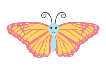 Fototapeta premium Kawaii butterfly. Cute colorful butterfly character. Vector illustration isolated on white background.