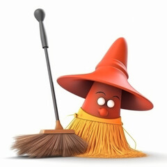 Cartoon Witch Broom PNG Cutout, Generative AI