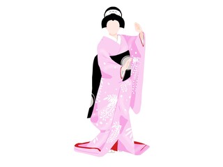 ピンク色の着物を着て踊る女性