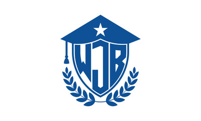 WJB three letter iconic academic logo design vector template. monogram, abstract, school, college, university, graduation cap symbol logo, shield, model, institute, educational, coaching canter, tech