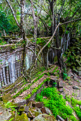 Ruins of the ancient temple of Beng Mealea or Bung Mealea temple at morning time. Angkor, Siem Reap, Cambodia.