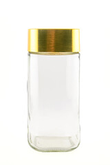empty glass jar with yellow plastic screw cap