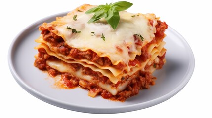  Lasagna on a plate isolated on transparent or white background 