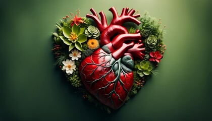 Naklejka premium heart made from flower and leaf - love for nature concept. 