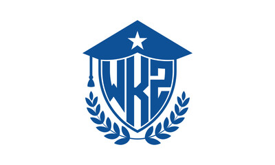 WKZ three letter iconic academic logo design vector template. monogram, abstract, school, college, university, graduation cap symbol logo, shield, model, institute, educational, coaching canter, tech