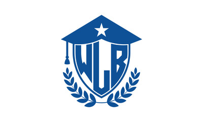 WLB three letter iconic academic logo design vector template. monogram, abstract, school, college, university, graduation cap symbol logo, shield, model, institute, educational, coaching canter, tech