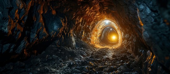 Exploring the Underground: A Deep Dive into the Mysterious Tunnel Mine, Underground, Tunnel, Deep, Mine - obrazy, fototapety, plakaty