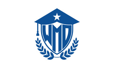 WMO three letter iconic academic logo design vector template. monogram, abstract, school, college, university, graduation cap symbol logo, shield, model, institute, educational, coaching canter, tech