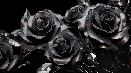 Fototapeta premium Close up of a black crystal roses on a black background.