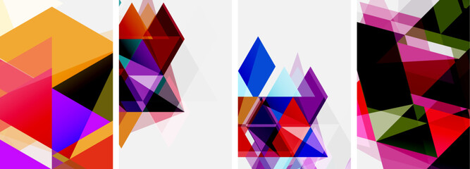 Colorful bright triangles with various colors and transparencies. Vector illustration For Wallpaper, Banner, Background, Card, Book Illustration, landing page