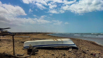 paisajes agrestes en la alta guajira colombiana, puerto bolivar, uribia, la guajira, 