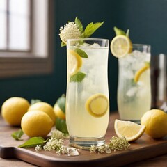 Elevate your taste buds with fizzy elderflower lemonade, enhanced by a splash of soda, a delightful and floral-infused beverage that tingles with effervescence.