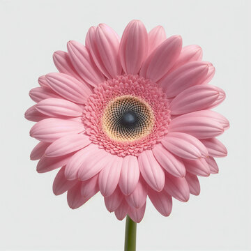 A single pink gerbera daisy on a green stem against a white background. ai generative