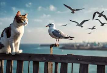 Meubelstickers seagulls on the pier © azka
