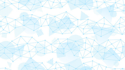 水色のデジタルなポリゴンと丸三角四角の図形のパターン背景
