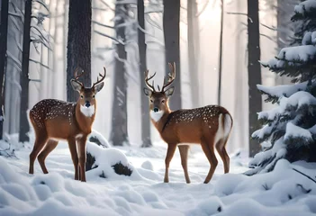 Tuinposter deer in winter forest © azka