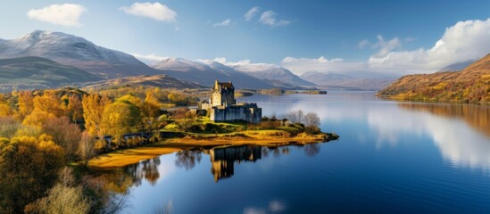 Breathtaking Panoramic Landscape of Loch Awe Captivates with its Stunning Beauty and Serene Lake Views - obrazy, fototapety, plakaty