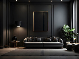 interior dark background illustration black minimalist design, modern elegant, dramatic chic design interior dark background design.