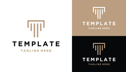 Initial Letter T Simple with Greek Marble Pillar Column Stripes Logo Design