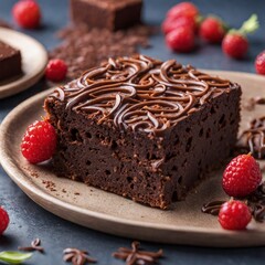 chocolate brownies with ice cream cake Generative AI