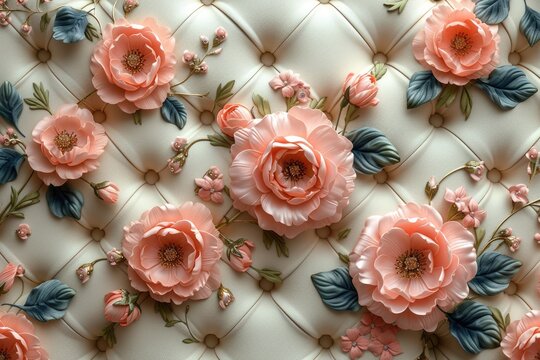 Gorgeous jewelry, roses, and flowers as decorations; luxurious silk background print; 3D wallpaper