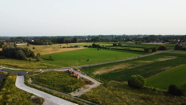 Rural countryside of Belgium with Limburg in horizon, aerial view