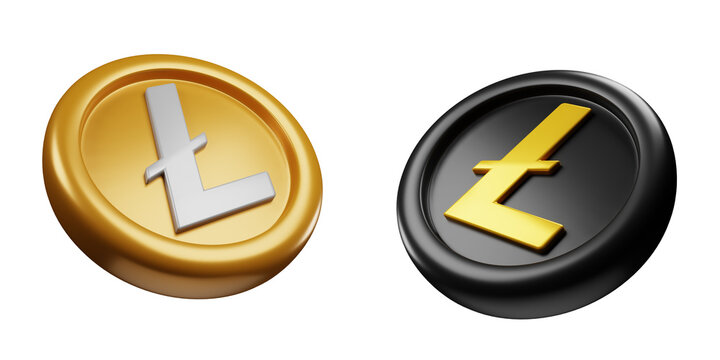 Litecoin or LTC Black Gold And Gold Silver Coin 3d Set rendering cryptocurrency illustration cartoon style, blockchain or cryptocurrency design