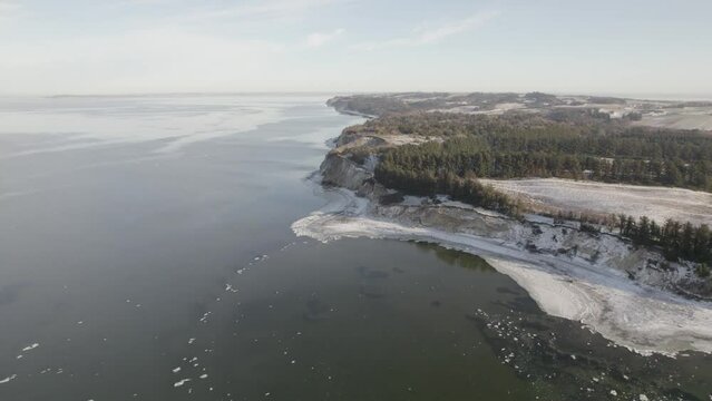 Fur Island And Moler Clay Cliff Know Worldwide for Fossile Deposit - Aerial Drone Shot