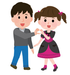 ハートマークポーズをする女性アイドルと男性ファン　イラスト