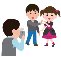 Fototapeta premium 撮影会でハートマークポーズをする女性アイドルと男性ファン イラスト