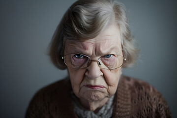 怒りの表情のシニア女性のおばあちゃん
