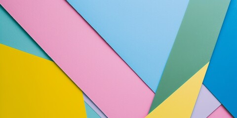 Abstract colored paper texture background. Minimal geometric shapes and lines in blue, pink, green, yellow colors