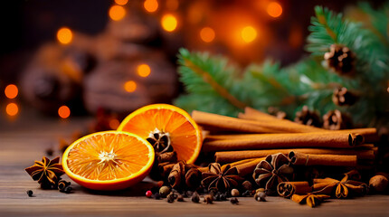 Fototapeta na wymiar Cinnamon and orange wood