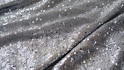 Fabric decorated with silver sequins, draped, holiday concept. Sparkle glitter background - obrazy, fototapety, plakaty