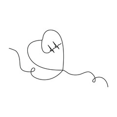 Heart continuous one line art drawing. color shape Love sign. outline Vector illustration.