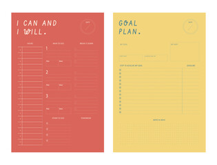 I can and I will and goal planner. Minimalist planner template set. Vector illustration