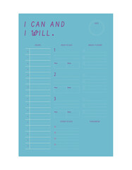 I can and I will planner. Minimalist planner template set. Vector illustration