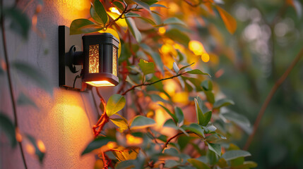 Solar LED Lamp Glowing in Evening Garden
