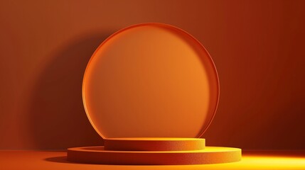Detailed podium model, with a amber background, and a large circle behind the podium, backdrop