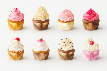 set of cupcakes with cream