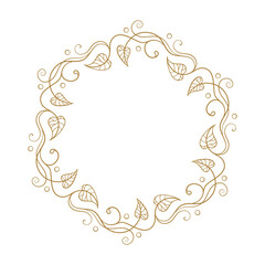 Vector round floral frame with ivy leaves decoration. Vintage style ivy stems wreath.