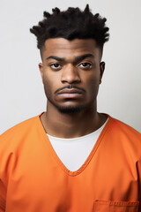 Obraz premium Prison mugshot of young African American man in orange jumpsuit