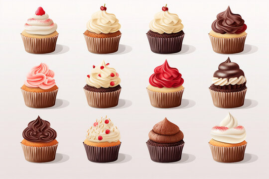 beautiful Sweet tasty cupcakes on white background on trans
