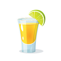 Shot of tequila with a slice of lime