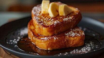 Fototapeta premium Apple Cinnamon French Toast, Black Surface Table, minimalistic decor 